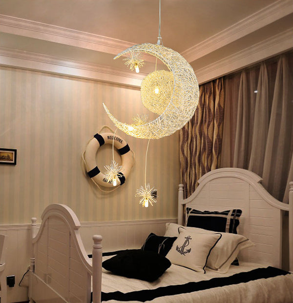 Star & Moon Aluminum Wire Chandelier